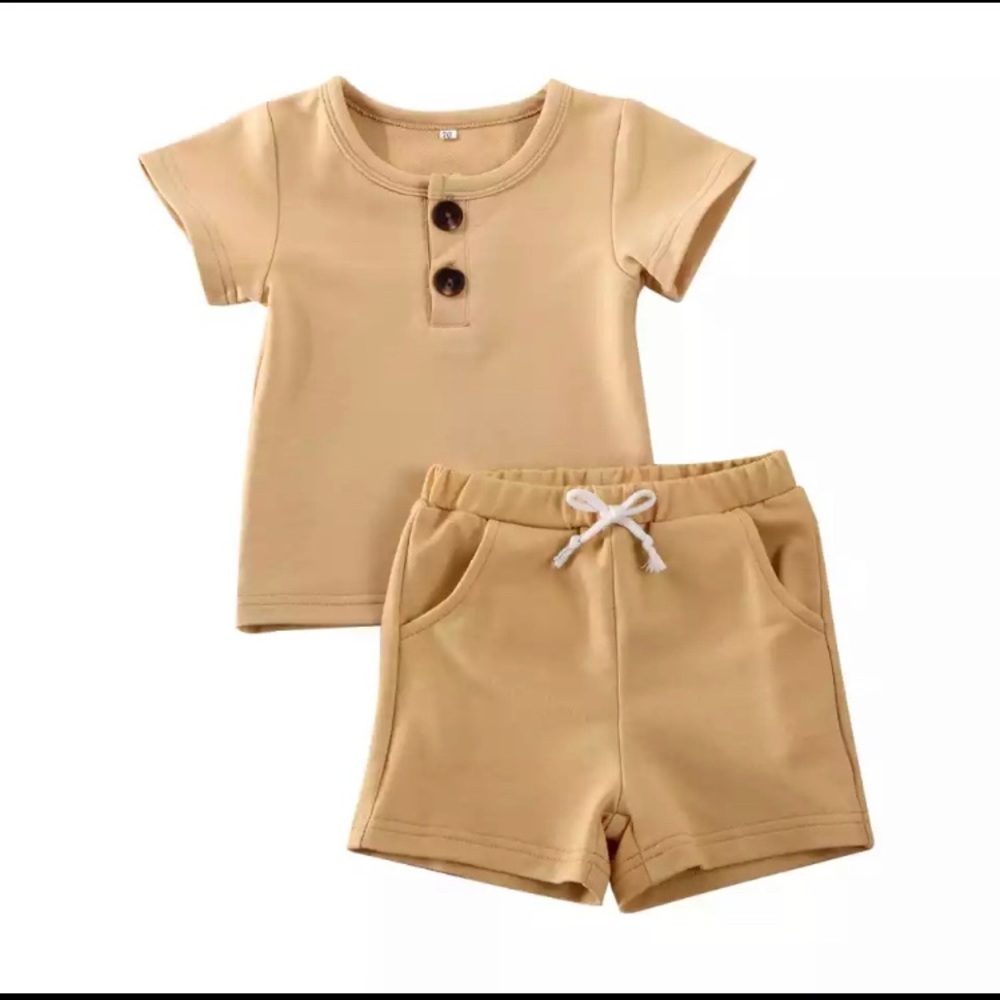 Unisex Tan 2Pcs Solid Color Outfit Set